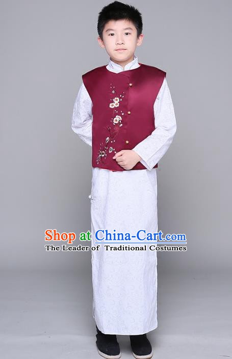 Traditional Chinese Republic of China Boy Clothing, China National Embroidered Mandarin Jacket for Kids