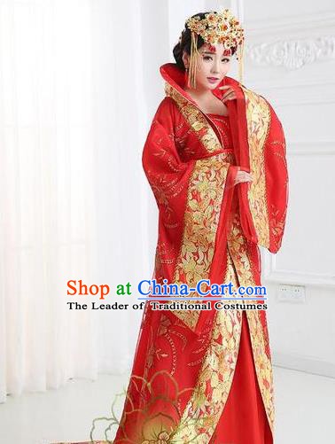 Traditional Chinese Tang Dynasty Imperial Concubine Costume, China Ancient Palace Lady Hanfu Embroidered Trailing Dress for Women