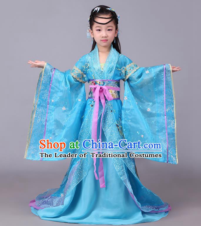 Traditional Chinese Tang Dynasty Palace Lady Costume, China Ancient Imperial Consort Embroidered Hanfu Clothing for Kids