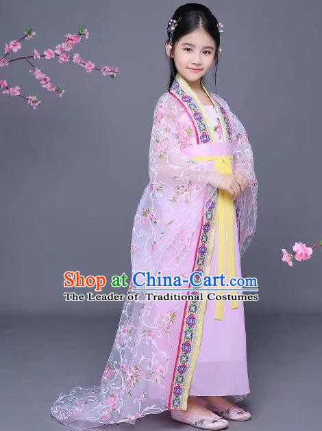 Traditional Chinese Tang Dynasty Imperial Consort Costume Ancient Hanfu Trailing Dress Clothing for Kids