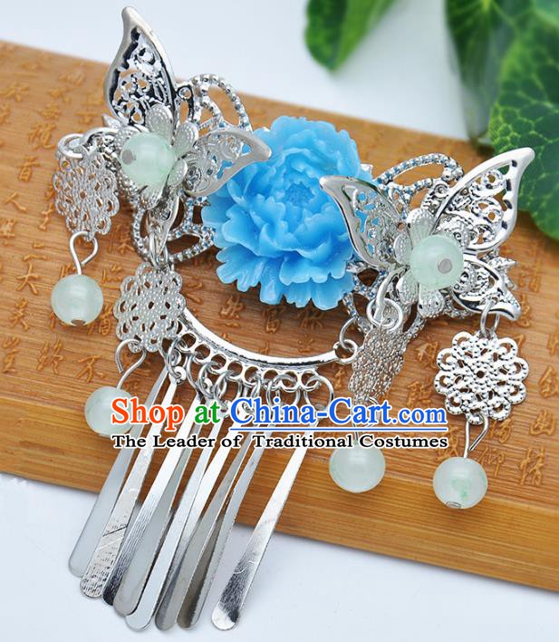 Traditional Handmade Chinese Ancient Classical Hair Accessories Butterfly Tassel Hairpins Hair Comb for Kids
