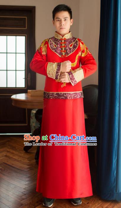 Ancient Chinese Wedding Costume China Traditional Bridegroom Embroidered Toast Clothing for Men