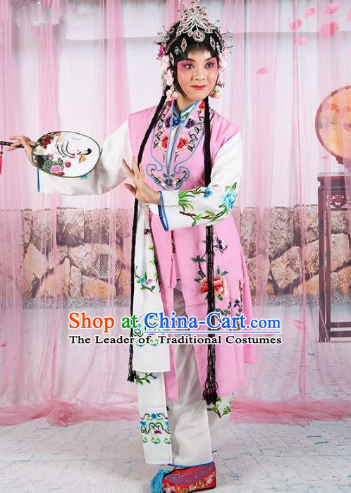 Chinese Beijing Opera Young Lady Embroidered Pink Costume, China Peking Opera Actress Embroidery Clothing