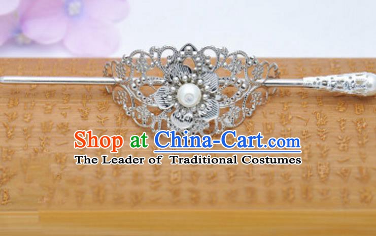 Traditional Handmade Chinese Classical Hair Accessories Hairpin Han Dynasty Nobility Childe White Bead Hairdo Crown for Men