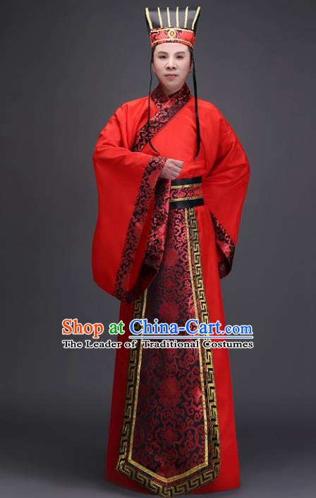 Traditional Chinese Ancient Minister Costume, China Han Dynasty Bridegroom Embroidered Clothing for Men