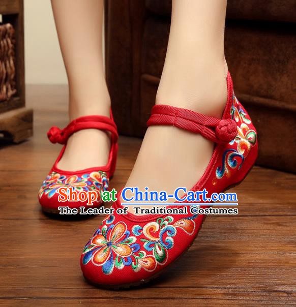 Traditional Chinese National Red Embroidered Shoes, China Princess Shoes Hanfu Embroidery Shoes for Women