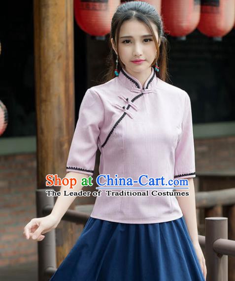Traditional Chinese National Costume Hanfu Plated Buttons Pink Blouse, China Tang Suit Cheongsam Upper Outer Garment Shirt for Women