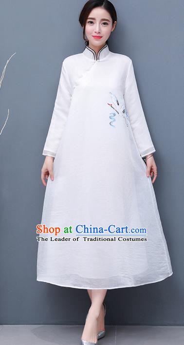 Traditional Chinese National Costume Hanfu Embroidered Crane Qipao Dress, China Tang Suit Cheongsam for Women