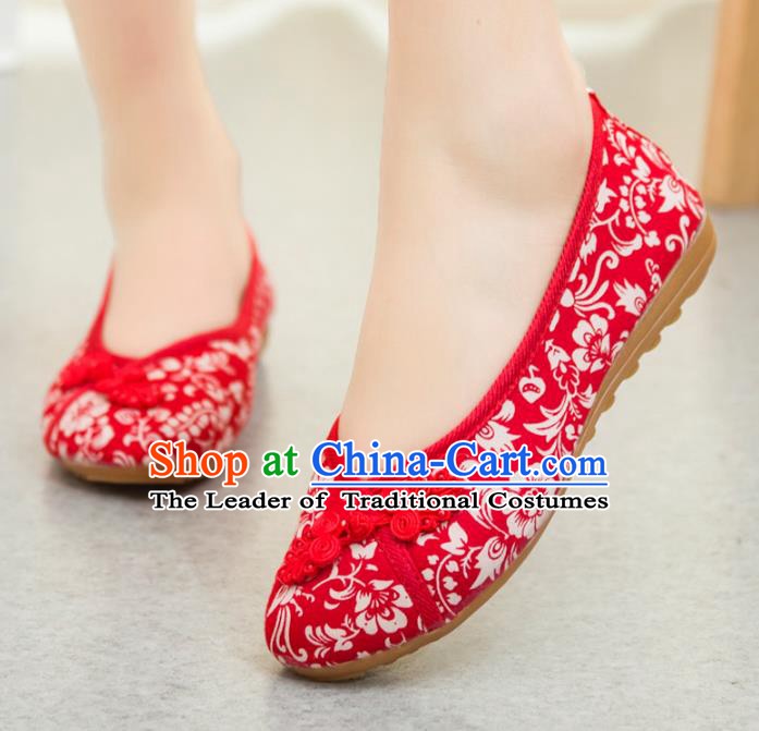 Traditional Chinese National Hanfu Red Shoes, China Princess Embroidery Shoes for Women