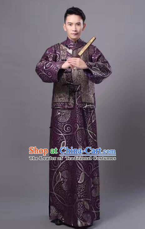 Traditional Chinese Qing Dynasty Royal Prince Costume, China Ancient Manchu Embroidered Robe and Mandarin Jacket for Men