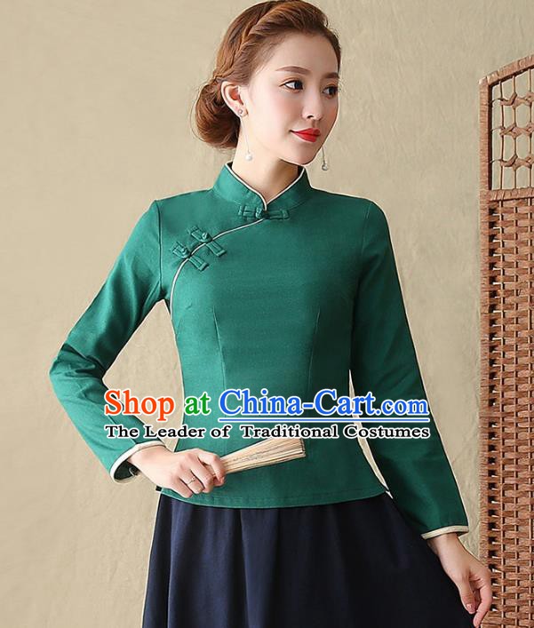 Traditional Chinese National Costume Hanfu Plated Buttons Shirts, China Tang Suit Cheongsam Upper Outer Garment Green Blouse for Women