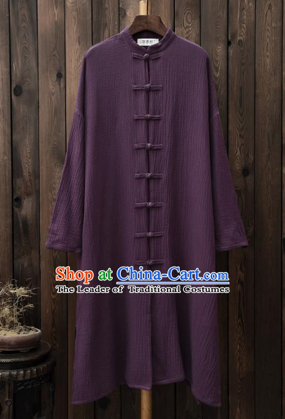 Traditional Chinese National Costume Hanfu Plated Buttons Purple Dust Coat, China Tang Suit Cheongsam Outer Garment Coat for Women