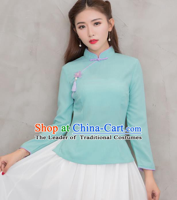 Traditional Chinese National Costume Hanfu Green Blouse, China Tang Suit Cheongsam Upper Outer Garment Shirt for Women