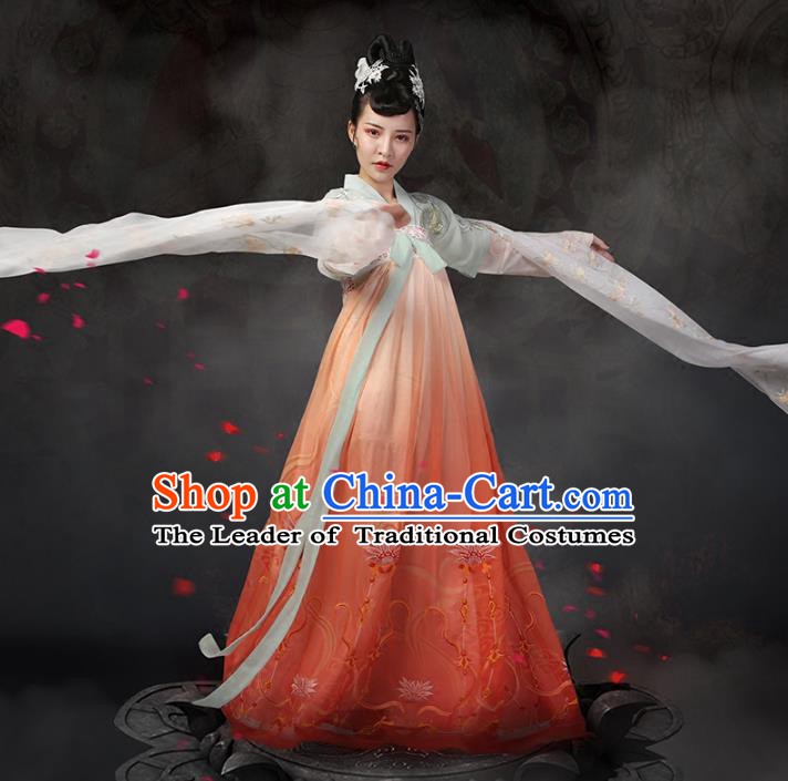 Traditional Chinese Ancient Palace Lady Dance Costume, China Tang Dynasty Imperial Princess Embroidered Clothing for Women