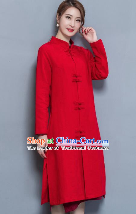 Traditional Chinese National Costume Hanfu Red Dust Coat, China Tang Suit Outer Garment Coat for Women