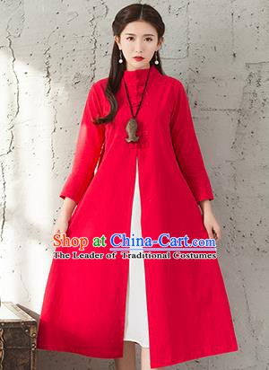 Traditional Chinese National Costume Hanfu Red Dust Coat, China Tang Suit Outer Garment Coat for Women