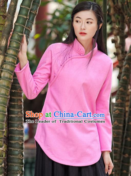 Traditional Chinese National Costume Hanfu Pink Blouse, China Tang Suit Cheongsam Upper Outer Garment Shirt for Women
