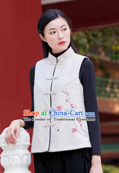 Traditional Chinese National Costume Hanfu Printing Wintersweet Vests, China Tang Suit Waistcoat for Women