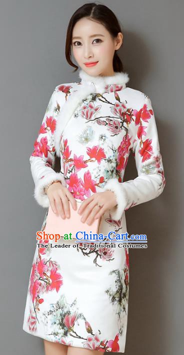 Traditional Chinese National Costume Hanfu Printing Qipao Dress, China Tang Suit Cheongsam for Women