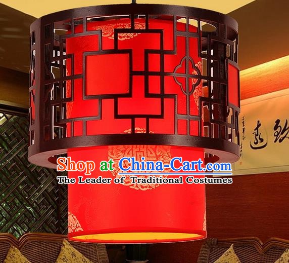 Traditional Chinese Handmade Wood Lantern Red Sheepskin Palace Lantern China Ceiling Palace Lamp