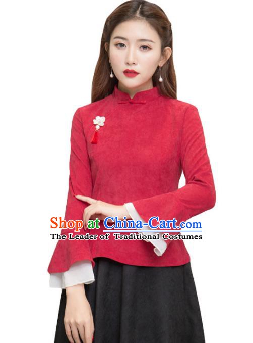 Traditional Chinese National Costume Hanfu Red Qipao Blouse, China ...