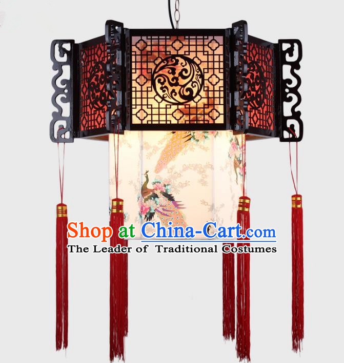 Traditional Chinese Handmade Printing Peacock Sheepskin Lantern Classical Palace Lantern China Ceiling Palace Lamp