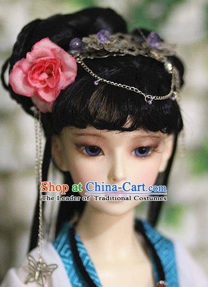 Traditional Handmade Chinese Ancient Ming Dynasty Young Lady Wig Sheath Princess Wig for Women