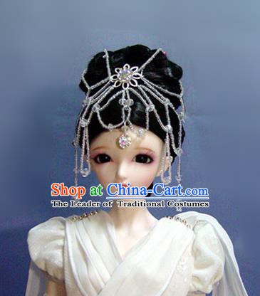 Traditional Handmade Chinese Ancient Han Dynasty Palace Lady Hair Accessories and Wig Sheath Fairy Princess Wig for Women
