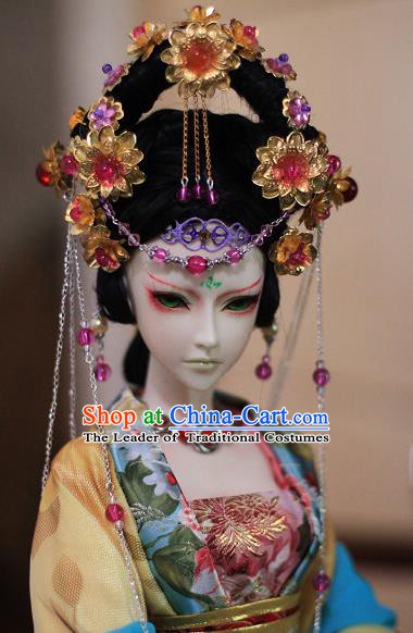 Traditional Handmade Chinese Ancient Tang Dynasty Imperial Concubine Hair Accessories Hairpins and Wig Sheath for Women