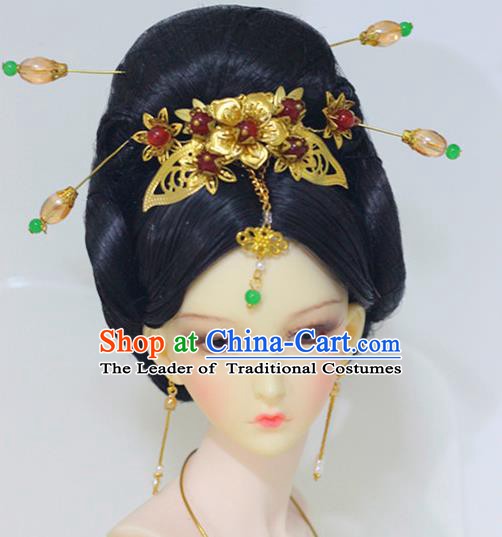 Traditional Handmade Chinese Tang Dynasty Imperial Empress Hair Accessories Hairpins and Wig for Women