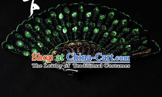 Traditional Handmade Chinese Palace Fans Embroidered Green Fans for Women