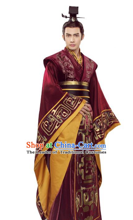 Traditional Chinese Qin Dynasty Imperial Emperor Costume Ancient King Embroidered Robe Clothing for Men
