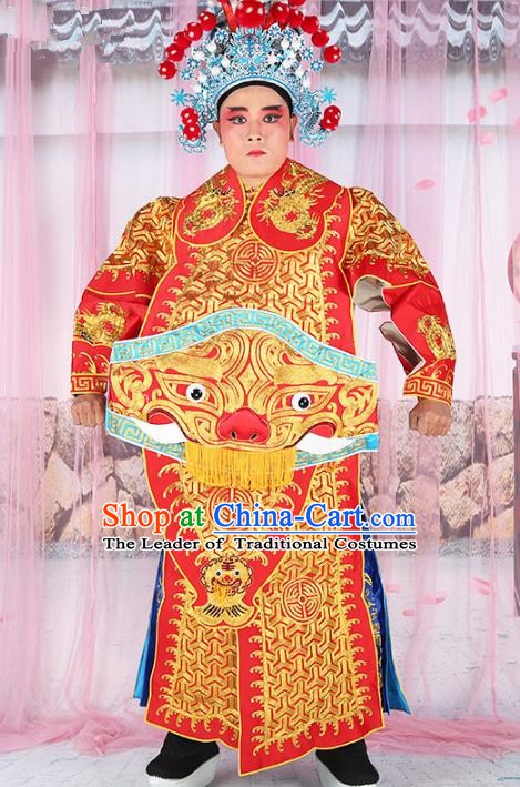 Chinese Beijing Opera General Costume Red Embroidered Robe, China Peking Opera Officer Embroidery Gwanbok Clothing