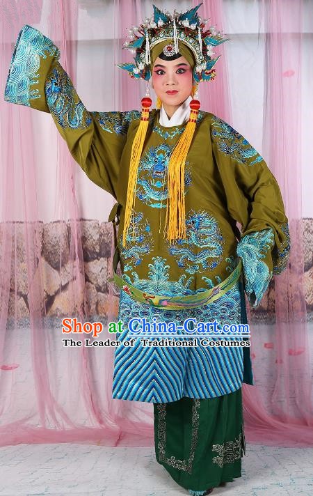 Chinese Beijing Opera Old Women Costume Green Embroidered Robe, China Peking Opera Pantaloon Embroidery Clothing