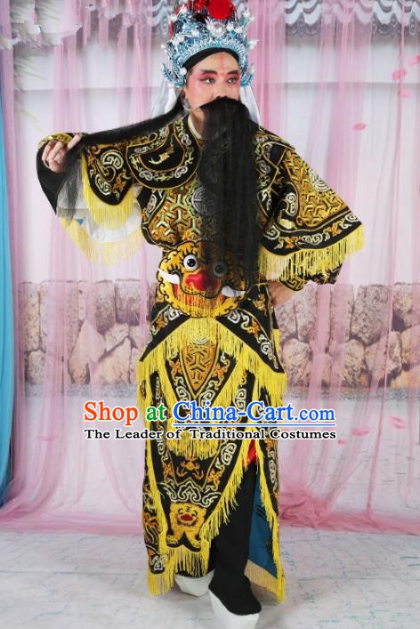 Chinese Beijing Opera Takefu Costume Embroidered Robe, China Peking Opera Imperial Bodyguard Embroidery Black Gwanbok Clothing