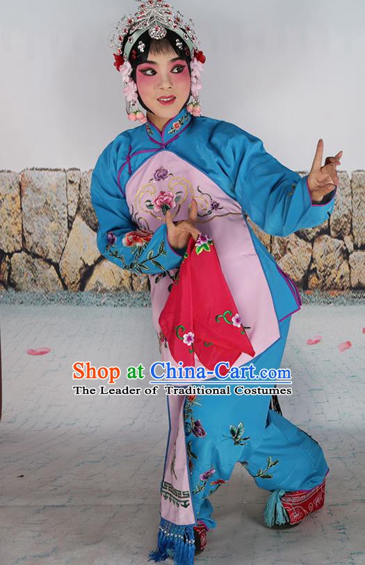 Chinese Beijing Opera Servant Girl Pink Embroidered Costume, China Peking Opera Actress Embroidery Clothing