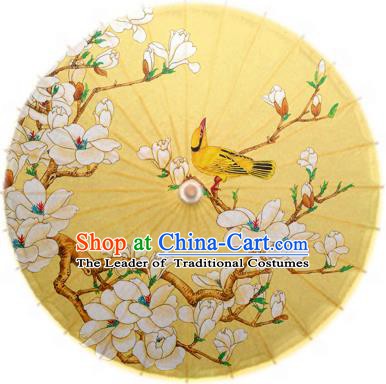 Asian China Dance Handmade Umbrella Stage Performance Umbrella Printing Magnolia Yellow Oil-paper Umbrellas