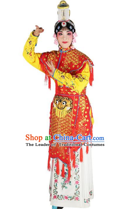 Chinese Beijing Opera Female Soldier Embroidered Red Costume, China Peking Opera Blues Embroidery Clothing