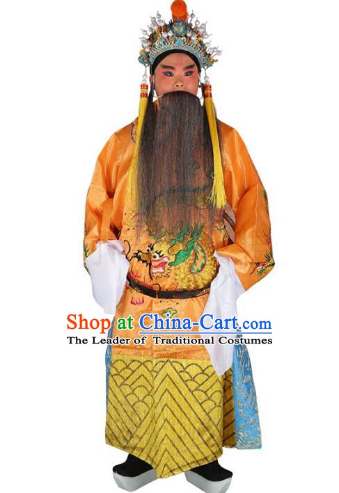 Chinese Beijing Opera Emperor Costume Yellow Embroidered Robe, China Peking Opera Imperial Majesty Embroidery Clothing