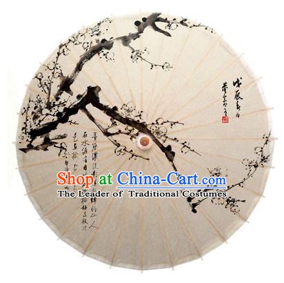 Asian China Dance Handmade Umbrella Ink Painting Plum Blossom White Oil-paper Umbrella Stage Performance Props Umbrellas