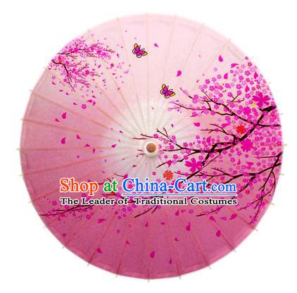 Asian China Dance Handmade Umbrella Ink Painting Plum Blossom Pink Oil-paper Umbrella Stage Performance Props Umbrellas