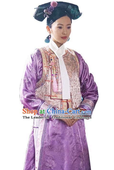 Traditional Chinese Ancient Qing Dynasty Palace Lady Manchu Imperial Concubine Embroidered Costume for Women