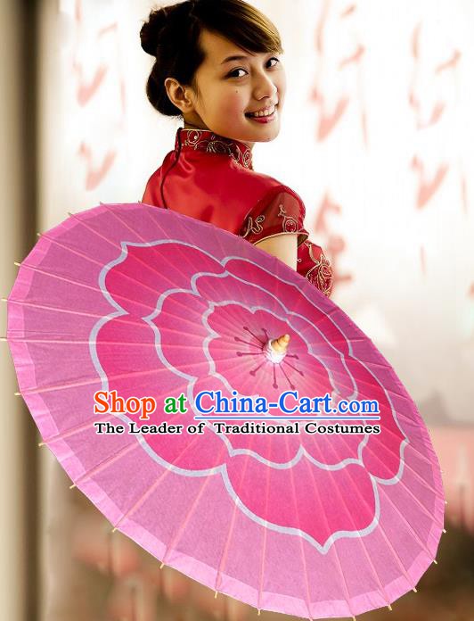 China Traditional Dance Handmade Umbrella Classical Printing Flower Wedding Pink Oil-paper Umbrella Stage Performance Props Umbrellas