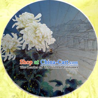 Handmade China Traditional Dance Umbrella Classical Painting White Chrysanthemum Oil-paper Umbrella Stage Performance Props Umbrellas