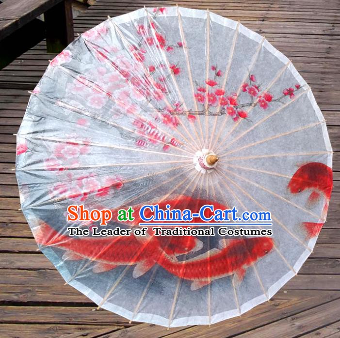 Handmade China Traditional Folk Dance Umbrella Painting Peach Blossom Fishes Oil-paper Umbrella Stage Performance Props Umbrellas