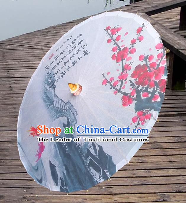 China Traditional Folk Dance Paper Umbrella Hand Painting Plum Blossom Goldfish Oil-paper Umbrella Stage Performance Props Umbrellas