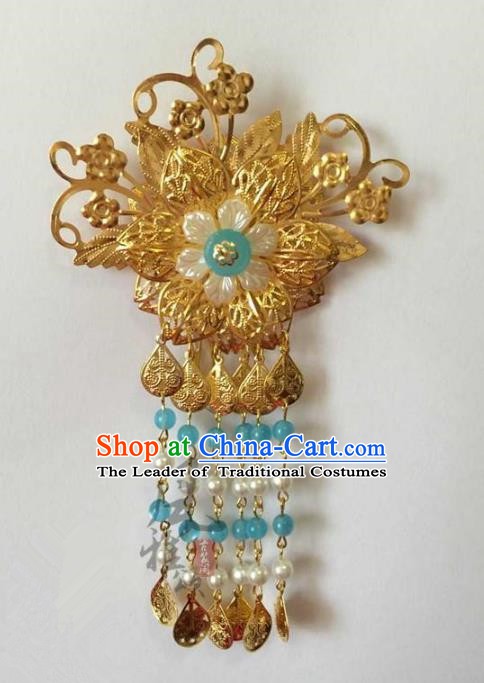 Asian China Handmade Classical Hair Accessories Hairpins Blue Beads Tassel Step Shake
