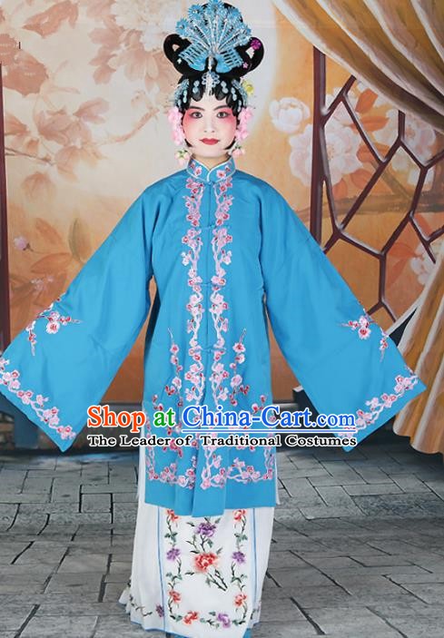 Chinese Beijing Opera Actress Princess Embroidered Blue Costume, China Peking Opera Diva Embroidery Clothing