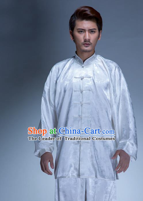 Top Grade Chinese Kung Fu Costume, China Martial Arts Tai Ji Training White Uniform Gongfu Shaolin Wushu Clothing for Men