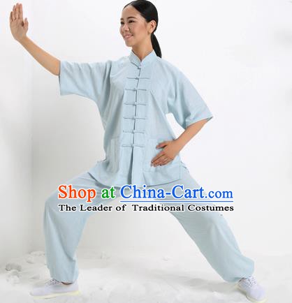 Top Grade Chinese Kung Fu Plated Buttons Costume, China Martial Arts Short Sleeve Uniform Tai Ji Wushu Clothing for Women